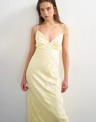 トップショップ レディース トップス ワンピース Topshop embellished raffia slip dress with frill in yellow イエローのサムネイル