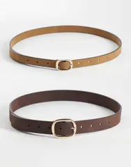 エイソス レディース アクセサリー ベルト ASOS DESIGN 2 pack waist and hip belts in tand chocolate Multi マルチカラーのサムネイル