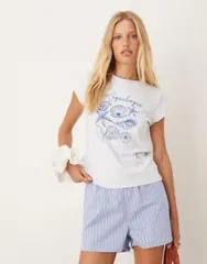 マンゴ レディース トップス Tシャツ プリント Mango tshirt with shell print BLUE ブルーのサムネイル