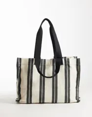 エイソス レディース バッグ ASOS DESIGN striped canvas tote bag in mono Multi マルチカラーのサムネイル