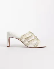 エイソス レディース シューズ サンダル ヒール ASOS DESIGN Hide beaded weave detail mid heeled mules inatural NATURALのサムネイル