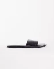 エイソス レディース シューズ サンダル ASOS DESIGN Faith flat sandals croc Black ブラックのサムネイル