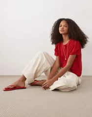 エイソス レディース アウター カーディガン フラワー柄 シアー レース ニット フラワー ASOS DESIGN knit sheer lace floral cardigan red レッドのサムネイル