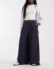 エイソス レディース ボトムス カジュアルパンツ ワイドレッグ プリーツ ASOS DESIGN tailored pleatedetailing wide leg pants Navy ネイビー