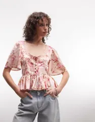 リクレイム ヴィンテージ レディース トップス シャツ レーストリム フラワー柄 プリント サテン レース フラワー Reclaimed Vintage satin day top with lace trim in floral print floral p