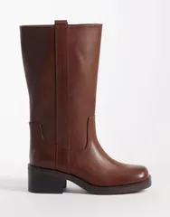 エイソス レディース シューズ ブーツ・レインブーツ ASOS DESIGN Cherry pull on trucker boots in chocolate チョコレートのサムネイル