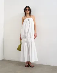 トップショップ レディース トップス ワンピーストラップレス マキシ Topshop straplessuper dropped waist poplin maxi dress White ホワイトのサムネイル