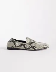 エイソス レディース シューズ スリッポン・ローファー ASOS DESIGN Melody square toe soft loafers in snakeのサムネイル