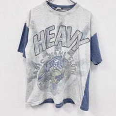 半袖プリントTシャツ　HEAVY　灰色　霜降りグレー　青　ブルー　XLサイズ　古着