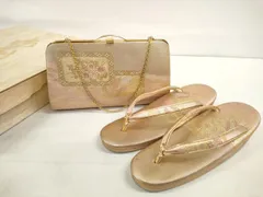 平和屋着物▼和装小物　和装バッグ・草履セット　色紙重ね花文　金糸　逸品　DABD7466zzz