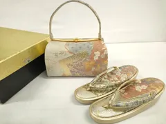 平和屋着物▼和装小物　和装バッグ・草履セット　色紙重ね吉祥花文　金糸　逸品　DABD7468zzz