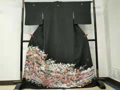 平和屋着物●豪華黒留袖　友禅　作家物　休み鳥枝牡丹花文　ロング丈　正絹　逸品　CABE2693yc