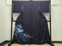 平和屋着物●藍友禅作家　橋詰清貫　色留袖　手描き　花車文　正絹　逸品　CABD9108gh 平和屋着物○藍友禅作家 橋詰清貫 色留袖 手描き 花車文 正絹 逸品