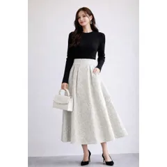 SAISON DE PAPILLON フレアハイウエストスカート グレー S