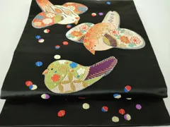 平和屋着物＊夏物　アンティーク　大正ロマン　九寸名古屋帯　駒刺繍　総手刺繍　白鷺　金銀糸　正絹　逸品　DABD1952ps 平和屋着物○アンティーク 大正ロマン 九寸名古屋帯 駒刺繍 総刺繍 鳥