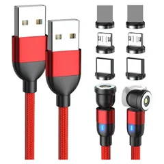 【新品】 マグネット 充電ケーブル 540°回転 USBケーブル 3in1【2本・1m+3m】LED付き マグネット式 着脱式 防塵 磁石 USB-C Type-C Micro-USB コネクター 全機種対応 Android タイプC スマホ 1ピン 充電 0