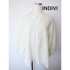 INDIVI 【洗える】シアーストライプ柄ボウタイブラウス ホワイト 