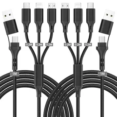 【新品】 USB C マルチ充電ケーブル 【2本入り 1.2m】5-in-1 マルチ USB ユニバーサル充電ケーブル 一本多役 ナイロン編組コード USB A/USB C - Type C/Phone/Micro USB 3台同時給電可能 アダプター Pho