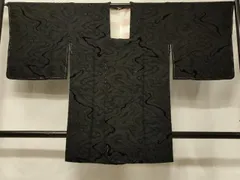 平和屋着物＃道行コート　輪奈ビロード　道長文　黒地　ロング丈　正絹　逸品　未使用　CABE5586in