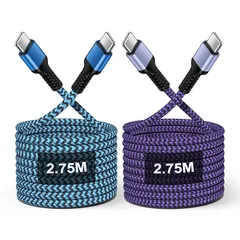 【新品】 Bioonis タイプc to タイプc ケーブル type-c長い 2本*2.75m 純正iPhone 17 USB-C充電コード PD30W急速充電対応 pd CtoCケーブル 耐久性強化 データ転送 iPhone16se/16/15/iPad 