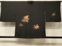 平和屋着物＃羽織　御所車花文　暈し染め　黒地　金彩　正絹　逸品　未使用　CABE5579in