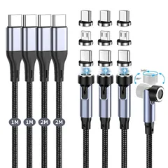 【新品】 マグネット-充電ケーブル 7ピン 3A急速充電+データ通信 For Phone Type-C-充電ケーブル 3in1 充電コード【9個端子+ 4本セット】 540度回転 1M+1M+2M+2M 磁石 片手操作 Ligting USB-B ケ ーブ 0