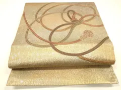 平和屋着物＊夏物　太鼓柄袋帯　ふくれ織　総刺繍　結び紐文　金糸　引箔　正絹　逸品　DABD6661cm