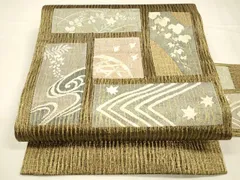 平和屋着物＊夏物　九寸名古屋帯　流水千鳥蔦の葉　藤花房　金銀糸　正絹　逸品　DABD6678cm