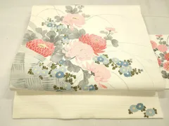 平和屋着物＊夏物　絽塩瀬　九寸名古屋帯　流水籬草花文　金彩　正絹　逸品　DABD6694cm