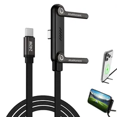 【新品】 AltaMoment タイプc 充電ケーブル スタンド付き 240W急速充電 PD対応 USB C to USB C ケーブル Type-C ケーブル 480Mbpsデータ転送 T字型 360度回転 折りたたみ式スマホスタンド マルチ機能 高耐久 0