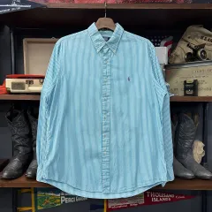 90s ポロラルフローレン Classic ストライプ ボタンダウンシャツ スカイブルー N1163