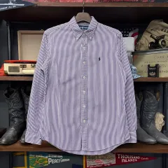 00s ポロ ラルフローレン Classic ストライプ ボタンダウンシャツ パープル N1164
