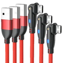 【新品】 Micro USB ケーブル Ｌ字型 180度回転 急速充電 【3本セット 1M+1M+1M】高速データ転送 マイクロ USB ケーブル 強化TPE製 Micro充電コード Android スマホ充電ケーブル Type-B PS4 コントローラー イ