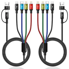 【新品】 6in1 充電ケーブル USB ケーブル 充電コード タイプc アイホン充電 ナイロン編 タイプc/Micro usb/ライトニング×2 ケーブル データ転送 4台同時給電可能 iphone 17/16/15/14シリーズ,iPad,サムスン,グ 1