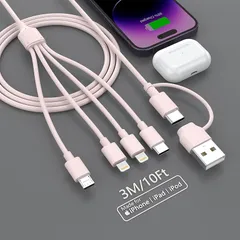【新品】 【2025年モデル】4in2 充電ケーブル USB/Type-Cケーブル 4 in 2 充電コード 3M 3A急速充電 4台同時充電 (ライトニング/USB-C/Micro USB端子) iPhone Android タイプC 充電コード 各種対応-
