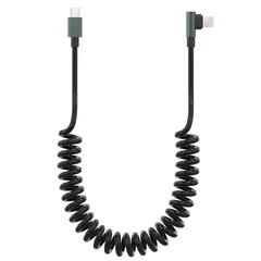 【新品】 ライトニングケーブル usb-c l字 [MFi認証 PD27W対応 0.4M-1.2M] USB-C Lightningケーブル伸縮 L字型 90度曲げカールコード 、Carplay ケーブル、PD急速充電 タイプC iPhone充電ケーブル、ライ