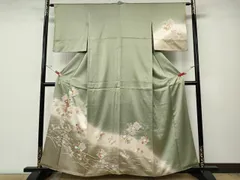平和屋着物●訪問着　駒刺繍　松皮菱草花文　暈し染め　金銀彩　正絹　逸品　CABE6903ut