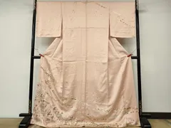 平和屋着物●訪問着　駒刺繍　熨斗籬草花文　金彩　ロング丈　正絹　逸品　CABE6845ut