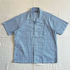90～00s　archive　OLD CHAPS RALPH LAUREN　チャップス・ラルフローレン　ライトブルー系チェック柄　シアサッカー　半袖コットンシャツ　開襟　オープンカラー　月桂樹ロゴ刺繍　ボックスシルエット　L　アメカジ　C-BOY　ストリート