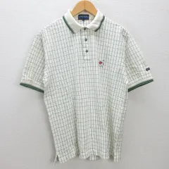 t■パーリーゲイツ/PEARLY GATES チェック柄 半袖ポロシャツ■白系【 2 】MENS/68【中古】