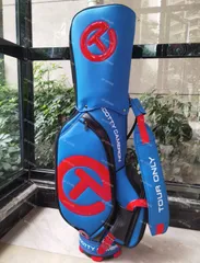 美品　スコッティ キャメロン　タイトリスト ゴルフバッグ キャディバッグ 9型　約5kg 　6分割　合成皮革　ブルー　赤サークルT