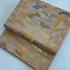 A5 ◇着物くつろぎ 夏物 舟と水草 金糸 白 全通 正絹 薄物 絽 紗 袋帯