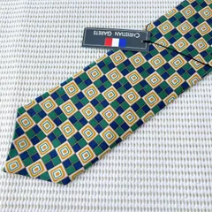 【極美品】Christian Garets ネクタイ シルク100% 幾何学模様 グリーン Christian Garets Silk Tie Green Geometric Pattern / Vintageのサムネイル