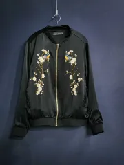 ザラ サテン ブルゾン スカジャン 刺繍 ジャケット