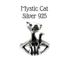 【妖しさを纏う】キャット 猫 Silver 925 刻印 00s Vintage Design Ring シルバー ヴィンテージ デザイン リング 13号 13.5号 ユニセックス アニマルモチーフ 個性的 ユニーク クラシック 一点もの