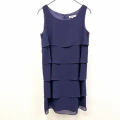 古着 NATURAL BEAUTY BASIC 薄手 ティアード ノースリーブ シフォンワンピース 裏地付き 無地 ひざ丈 日本製 ポリ100% S ネイビー レディース