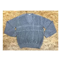 古着 Arnold Palmer アーノルドパーマー Lサイズ メンズ カットソー セーター Vネック ロゴ 長袖 アクリル×ポリ×ウール グレー