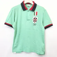 古着 カッパ KAPPA ポロシャツ カットソー 鹿の子 ワッペン フライフロント 半袖 ショートスリーブ 綿100% コットン M グリーン 緑 メンズ 男性