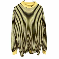 【中古】[印象AB] TOURSTAGE ツアーステージ カットソー / Tシャツ メンズ L イエロー 黄×黒 ポリ100% ゴルフ モックネック ボーダー 長袖 ロングテール 英字ロゴ刺繍のサムネイル