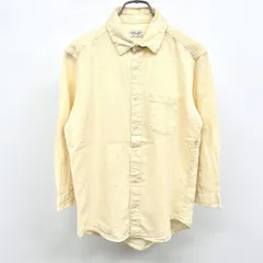 【中古】[印象AB] GLOBAL WORK グローバルワーク シャツ メンズ S クリームイエロー×ホワイト 麻×綿 リネン×コットン ロングテール 胸ポケット付き 7分袖 ドット柄 スリムフィットのサムネイル